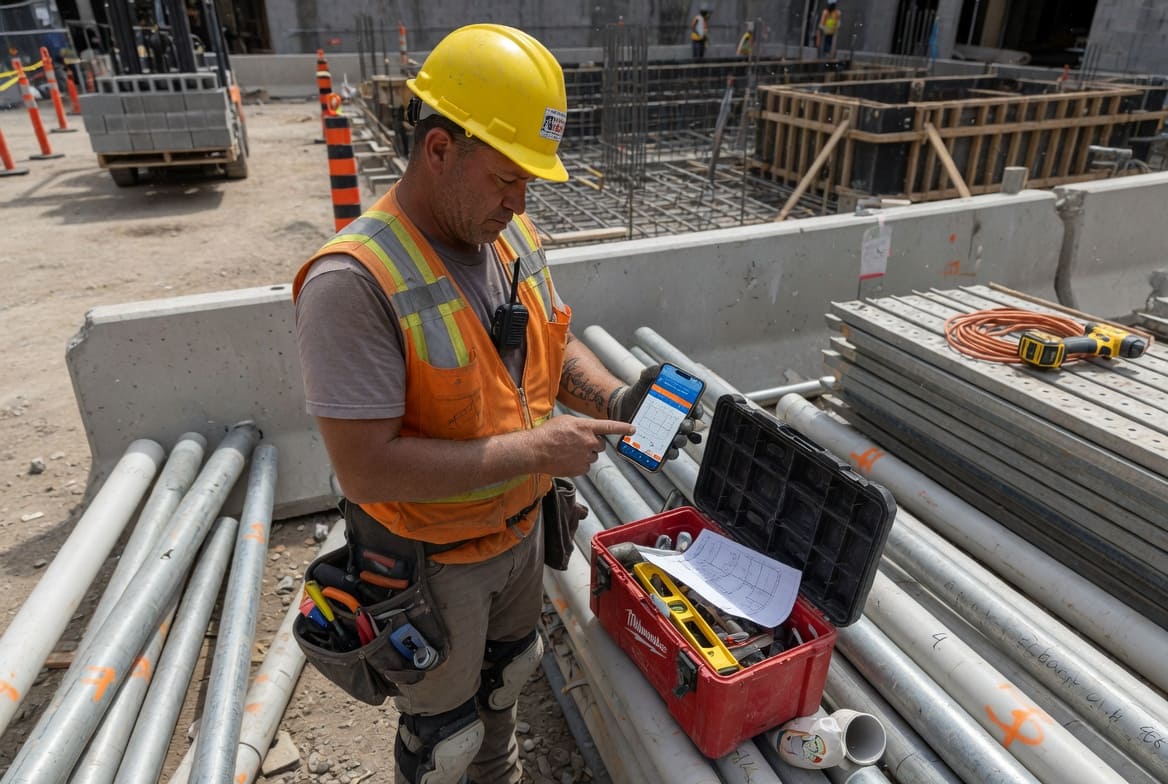 Technician with dirty hands using a phone on the job